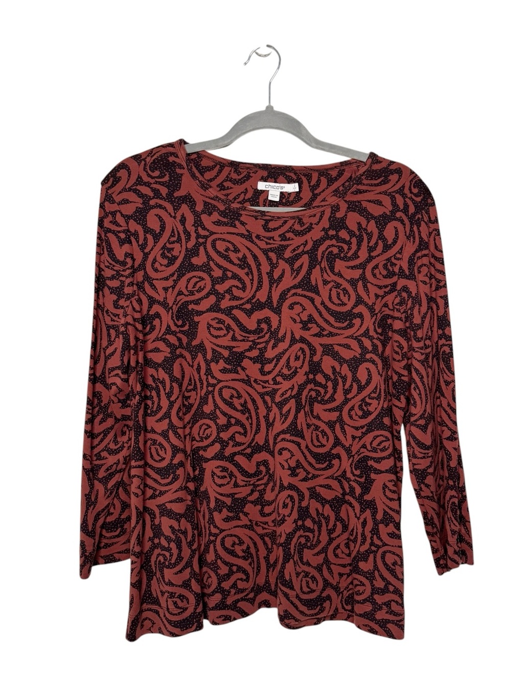 Chico’s Brown Black Cotton Top Size 2/L